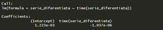 Linear regression of the series against time, used to test for a deterministic trend.